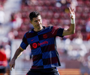 Robert Lewandowski w meczu z FC Girona