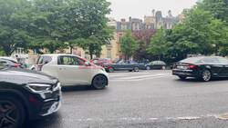 French actor Omar Sy is seen on location filming his next film 'French Lover' in Paris.