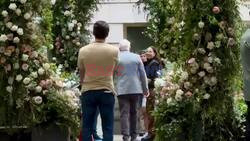 Steve Martin waving to fans watching him film “Only murders”