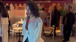 *EXCLUSIVE* Lori Harvey Stuns in Cream Blouse and Leather Pants at Paris Siena Restaurant