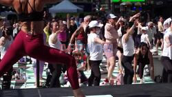 Summer solstice: Annual yoga in Times Square event takes place amid heatwave - AFP