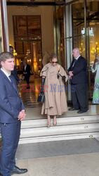 Actress/singer Jennifer Lopez looks amazing in a Dior outfit as she greets fans outside of her hotel on the way to the Dior show during Paris Fashion Week