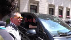 *EXCLUSIVE* Russell Crowe chats with the fans as he leaves the Hassler Hotel with his fiancee' Britney Theriot and his son Charles Spencer