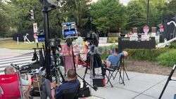 Journalists gather outside of vice president Kamala Harris house - AFP