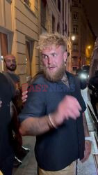 American boxer/YouTuber Jake Paul and his partner Dutch world champion speed skater Jutta Leerdam leaving Siena Restaurant in Paris