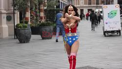 *EXCLUSIVE* TV and Radio Presenter Myleene Klass shows off her incredible figure arriving at Smooth radio dressed as 'Wonder Woman'.