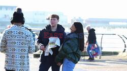 *EXCLUSIVE* Eastenders actor Jamie Borthwick and his strictly come-dancing Partner Michelle Tsiakkas enjoy some chips while filming in Blackpool.