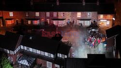 *PREMIUM-EXCLUSIVE* MUST CALL FOR PRICING BEFORE USAGE - Aerial Shots Capture Night Filming Drama On Coronation Street Set In Salford.
*VIDEO TAKEN ON 19/11/2024*