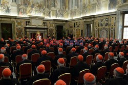 Pope Benedict XVI delivering a speech to cardinals 