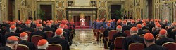 Pope Benedict XVI delivering a speech to cardinals 